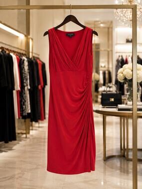 Lauren Ralph Lauren Orange Ruched Sheath Dress Size 4 Sleeveless Stretch Career